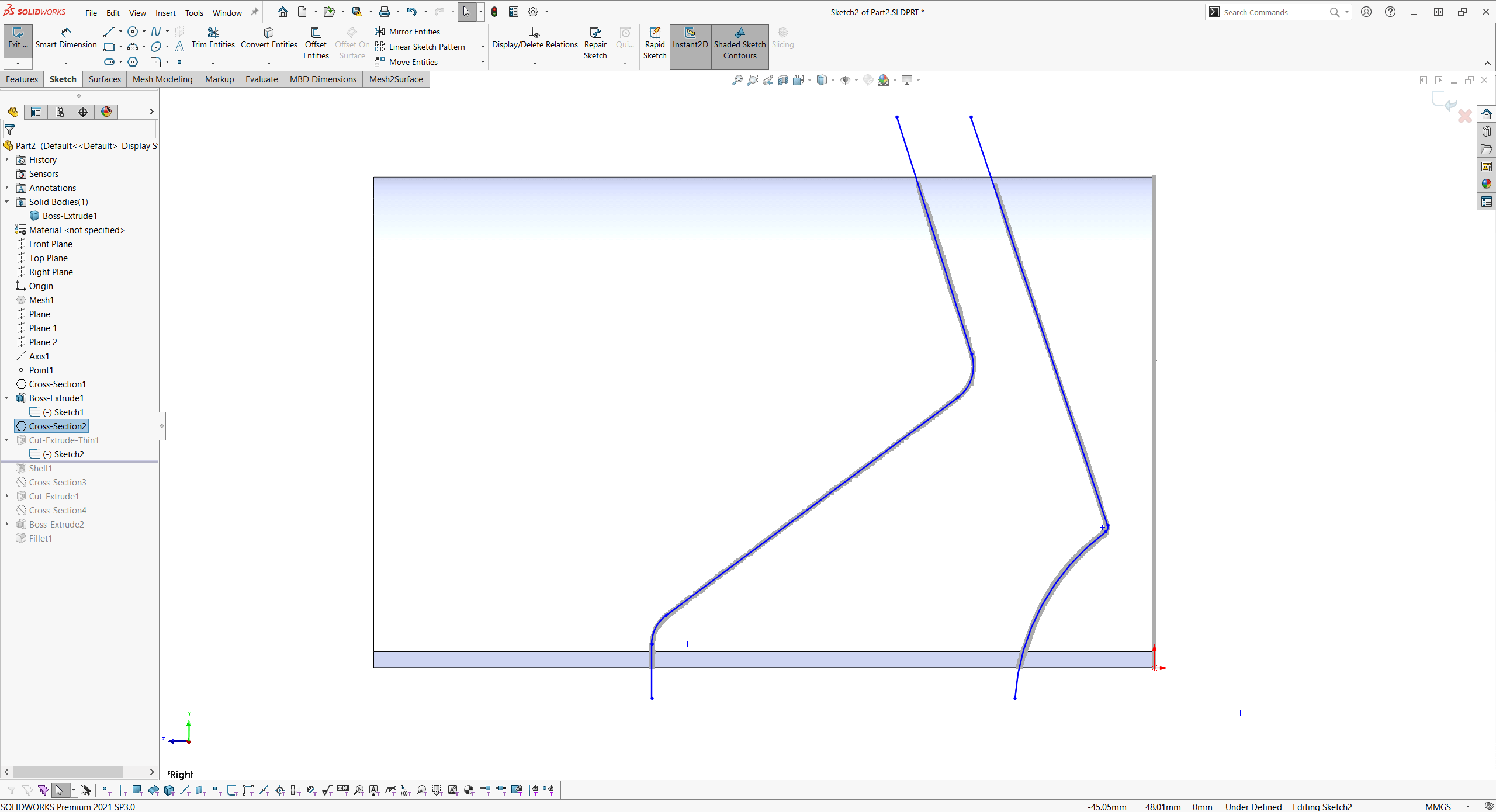 ④　Extract cross sections and define 2D sketches for extruded and revolved surfaces.